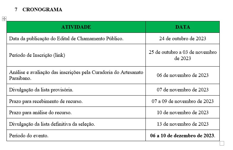 Cronograma da 34ª Feira Nacional